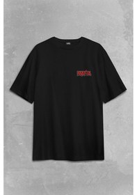 Resim Skull Ganster Mafia Temalı Silahlı Adam Sırt Ön Baskılı Oversize Tişört Unisex T-shirt 001 