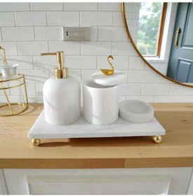 Resim Mermer Banyo Seti Gold 4'lü Set Beyaz 