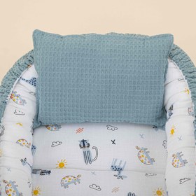 Resim Babynest ve Yastık - Çift Taraflı - Petrol Mavisi Petek - Canlı Hayvanlar 