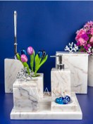 Resim MIARIK DESIGN & DEKORASYON Dekoratif Mermer Aksesuar Detaylı 7 Li Kare Banyo Seti Takımı 