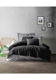 Resim Cotton Box Plain Çift Kişilik Nevresim Takımı Siyah Gri 