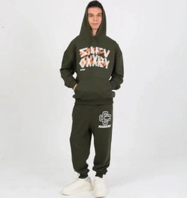 Resim Marions Erkek Çocuk Yazı Detaylı 2 İplik Kapüşonlu Sweatshirt-15229 Haki 