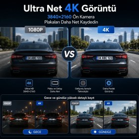 Resim Conio K12 Max 4K Araç Içi Kamera - Ön 4K + Arka Hd Kayıt, Wifi Destekli, Gece Görüşlü, 24 Saat Park Modlu Gizli Araç Kamerası 