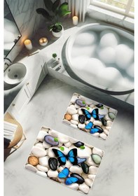 Resim Yıkanabilir Kaymaz Tabanlı Modern Desenli 2'li Banyo Paspas Takımı Bps0032 Renkli 