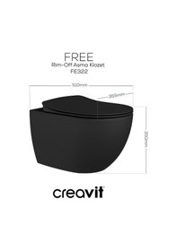 Resim Creavit Free Kanalsız Mat Antrasit Asma Klozet Fe322, Creavit Free Duck Duroplast Yavaş Kapak Mat Antrasit 