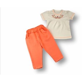 Resim 3-6 6-9 9-12 12-18 Ay Anadolu Çiçeği Nakışlı Kısa Kollu Sweatli 2li Kız Bebek Takımı Turuncu Turuncu 