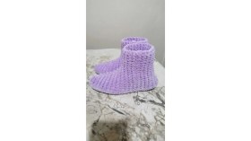 Resim Merut Style El Örgüsü Kadife Ip Lila Ev Botu Panduf 