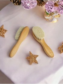 Resim Oğal Keçi Kılı Bebek Saç Fırçası Yumuşak Midi Boy Bebek Tarağı 