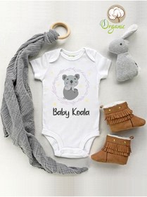 Resim Genel Markalar Unisex Baby Koala Desenli Organik Kısa Kol Çıtçıtlı Bebek Body 