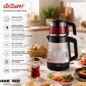 Resim Arzum AR3101 Gusto Cam Çay Makinesi 1900 W, 0.9 L Demlik Kapasitesi, Siyah 