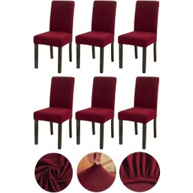Resim Bambu Nano Kumaş Likralı Yıkanabilir 6'lı Sandalye Kılıfı Lastikli Sandalye Örtüsü 6 Adet - Bordo 