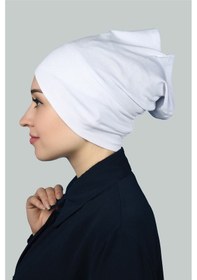 Resim Altobeh Çapraz Dış Kadın Tesettür Bonesi Penye - Beyaz 