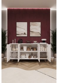 Resim Asra Trend 4 Kapaklı Konsol KNSL01 %100 MDF Metal Ayaklı Çok Amaçlı Dolap Beyaz 
