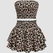 Resim Yeni İlkbahar/Yaz BK040334 Seksi Tatlı Saf Arzu Basit Leopar Baskılı Katmanlı Bodycon Pasta Etekli Midi Elbise 