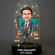 Resim Gri Takım Elbiseli Öğretmen Karikatürlü Fanus Biblo 
