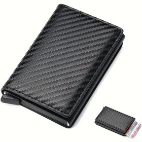 Resim Erkek Anti-Hırsızlık RFID Engelleme Cüzdanı - Siyah Suni Deri İnce Kart Tutucu, 8 Kart Yuvası, Çift Katlama Tasarımı, Vintage Minimalist Tarz, İş ve Günlük Kullanım İçin Mükemmel Hediye, Baba, Eş, veya Arkadaşlar İçin, İş Kartı Tutucu, Şık Görünüm, Dayanıklı Yapı 