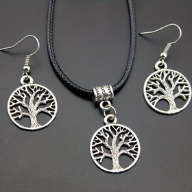 Resim 1 Set Retro Alaşım Hayat Ağacı Kolye ve Küpe 2'li Set Alaşım Şans Ağacı Süs Seti Toptan 