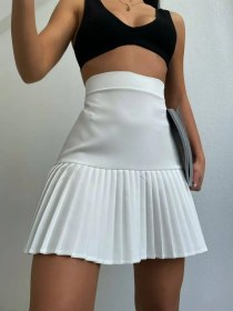 Resim Blackfashion Pileli Kırışık Mini Etek Tennis Etek 144524753 Beyaz 