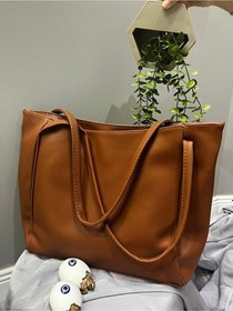 Resim Lovelystore Fermuarlı Büyük Boy Yumuşak Derili Kadın Çanta 28x42 Taba 