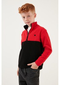 Resim Lela Yumuşak Dokulu Yarım Fermuarlı Renk Bloklu Dik Yaka 2'Li Paket Çocuk Polar 5905004S2 Kırmızı Siyah-Lacivert Gri 