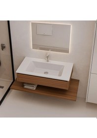 Resim Real Stone Zenıth 80 Etajerli Beyaz Granit Banyo Lavabosu 80x45 Beyaz 