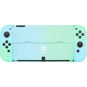 Resim Nintendo Switch Oled Koruyucu Kılıf Ultra İnce Bölünmüş Pc Sert Çanta Mavi Yeşil 