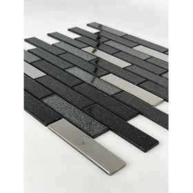 Resim Orient Mutfak,banyo,zemin Için Siyah Krom Simli 23X98 Kristal Mozaik 