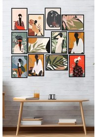 Resim Artavessa 12 Parça Siyah Çerçeve Görünümlü Mdf Tablo Seti - 12ARTAVESSA7 