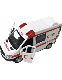 Resim Vardem 1.30 Ölçek Metal Ambulans Çek Bırak Sesli Işıklı Oyuncak TIN-588B 