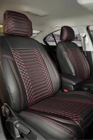 Resim Volkswagen ID.4 ile Uyumlu Lüx Deri Oto Koltuk Kılıfı Ön Arka Takım Exclusive SİYAH KIRMIZI 