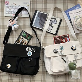 Resim 1 adet Erkek Kanvas Çapraz Çanta, Moda Rahat Büyük Kapasiteli Omuz Çantası 