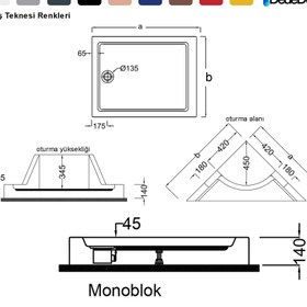 Resim Dikdörtgen Monoblok Oturmalı Duş Teknesi | Sanacryl - 80x170 / Siyah / Oturmalı 