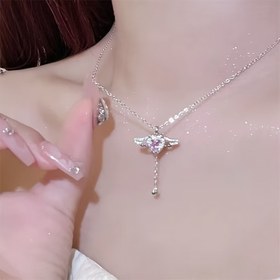 Resim Kadınlar için Cupid'in Kalp Kolyesi - Kübik Sentetik Zirkon Taşlı Şık Bohem Melek Kanadı Pandantif, Çinko Alaşım İnce Zincir, Ona Günlük Takı Hediyesi, Sevgiliye veya Eşe 