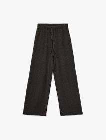 Resim Bürümcük Kumaş Beli Bağlamalı Uzun Geniş Paça Pantolon 
