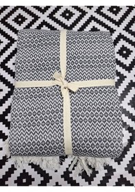 Resim Pamuklu Pike Renkli Desenli Örtü Koyu Gri Koyu Gri 