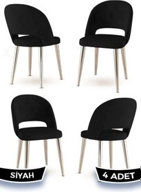 Resim Canisa Pane Serisi 4 Adet Siyah Mutfak Sandalyesi Krom Kaplama Metal Ayak 1. Sınıf Babyface Kumaş Sandalye Siyah Ayaklar Krom 