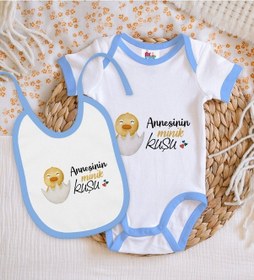 Resim Bk Kids Annesinin Minik Kuşu Tasarımlı Mavi Bebek Body Zıbın Ve M Çok Renkli 