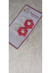 Resim Amigurumi Toka - Çıtçıtlı El Örgüsü Toka 1 Çift Beyaz - Pembe 