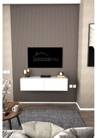 Resim Df17101 Duvara Monte Tv Ünitesi Kapaklı Raflı Tv Sehpası Modern Duvar Raflı Tv Alt Ünitesi Beyaz 