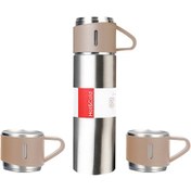Resim Tenfowee 500ml 304 Paslanmaz Çelik Isı Yalıtımlı Termos Seti, 3 Bardaklı, Taşınabilir, Otomobilde Kullanılabilir, Sıcak/soğuk İçeceklere Uygun Siyah 