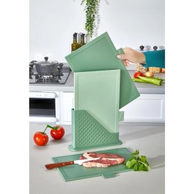Resim Braventa Collection Moi 4 Parça Plastik Kesme Tahtası Seti + Stand - Renkli, Hijyenik, Kaymaz 3 Adet Gıda Hazırlama Taht 