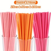 Resim 1 adet, 25 adet, 50 adet, 100 adet, yüksek kaliteli biyobozunur kağıt pipet, parti dekorasyonu ve içecekler için uygun, solmaya karşı dayanıklı ve alerjiye karşı koruyucu, sıcak renkli tek kullanımlık kağıt pipetler 