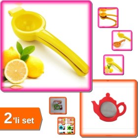 Resim Hereveoyuncak Pratik Limon Sıkacağı Limonatör Plastik + Şık Çay Süzgeci Demlik Modeli - 2li Set K7L1E4 