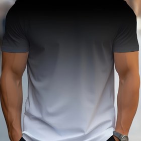 Resim Erkeklerin Günlük Ombre Tişörtü - Nefes Alabilen Örgü Kumaş, Kısa Kollu, Hafif ve Rahat Yazlık, Normal Beden, Yetişkin Boy, Günlük Yazlık Giyim | Ombre Desenli Tişört | Rahat Beden Tişörtü, Büyük Beden Tişörtler 