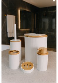Resim Makri Home Beyaz Bambu Desenli 5 Parça Banyo Seti, Şık Tasarımlı, Hacim: 6 Litre Ahşap - Beyaz 