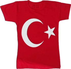 Resim Türk Bayraklı Tişört Pamuklu Kırmızı Ay Yıldız Çocuk Tshirt- 10 Yaş 