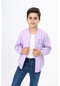 Resim Toontoy Kids Toontoy Erkek Çocuk Kolej Yaka Fermuarlı Cepli Nakış Baskılı Örme Hırka - 2 İplik Lila 