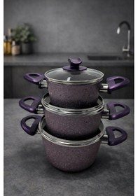 Resim Plmyr Prestij Eko 6 Parça Granit Tencere Seti 14-16-18 Cm Cam Kapaklı Yanmaz Yapışmaz Tencere Takımı-354 Kırmızı - Siyah 