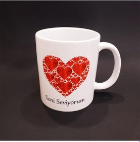 Resim Kalpli Seni Seviyorum Baskılı Kupa Bardak 