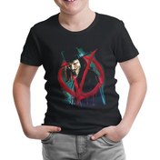 Resim V for Vendetta - Give him a Mask Siyah Çocuk Tshirt 